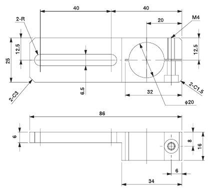 Slide 40F20 Bracket W for 20mm